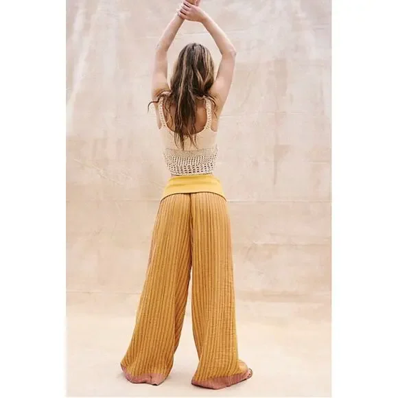NWOT Free People Ride With Me Striped Pants XS Yellow/Orange - Picture 1 of 3